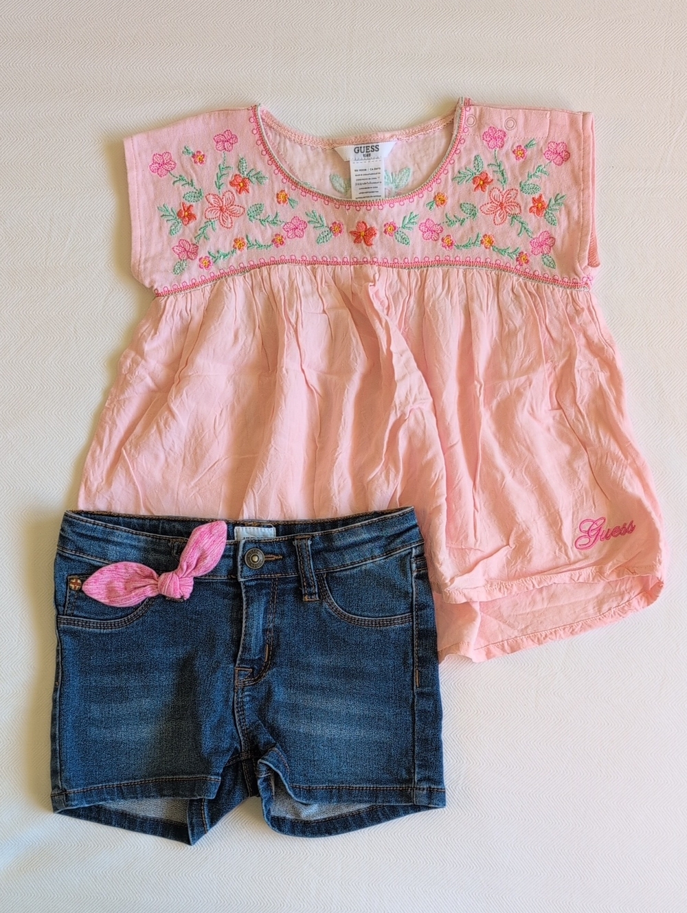 Hudson Girls Denim Shorts & Guess Embroidered Boho Top Outfit Set Size 5